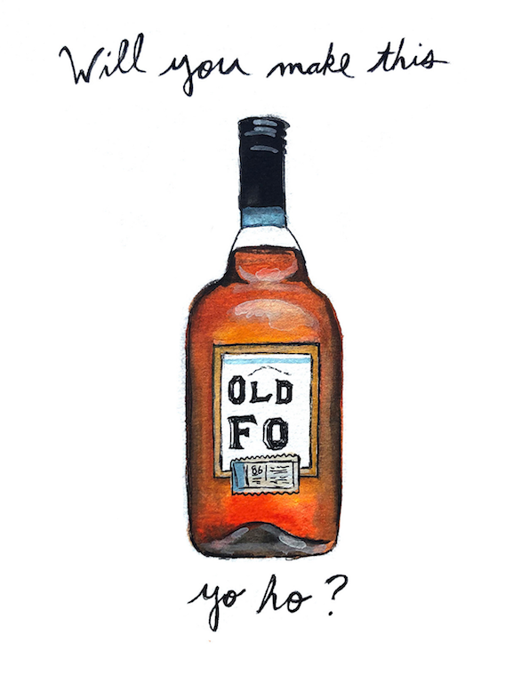Old Fo Bourbon Pun Postcard by Bri Bowers