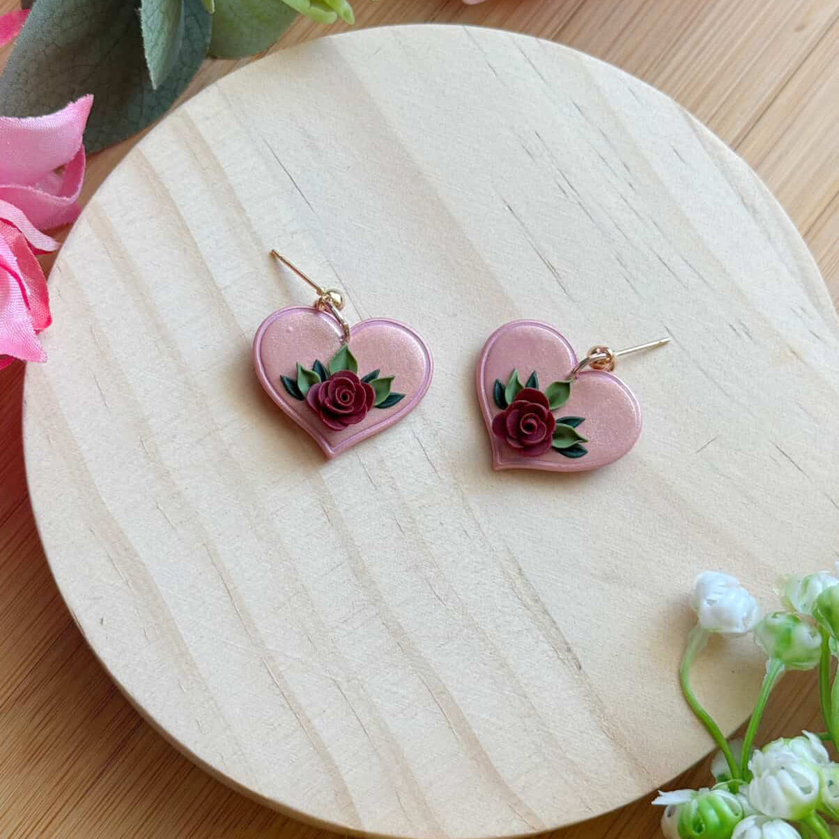 Hunnyhayart - Rose Hearts Earrings