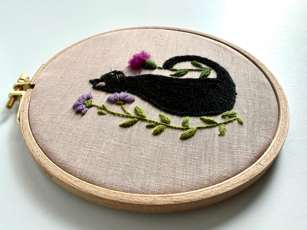 Paige Ream - Black Cat with Purple Flowers