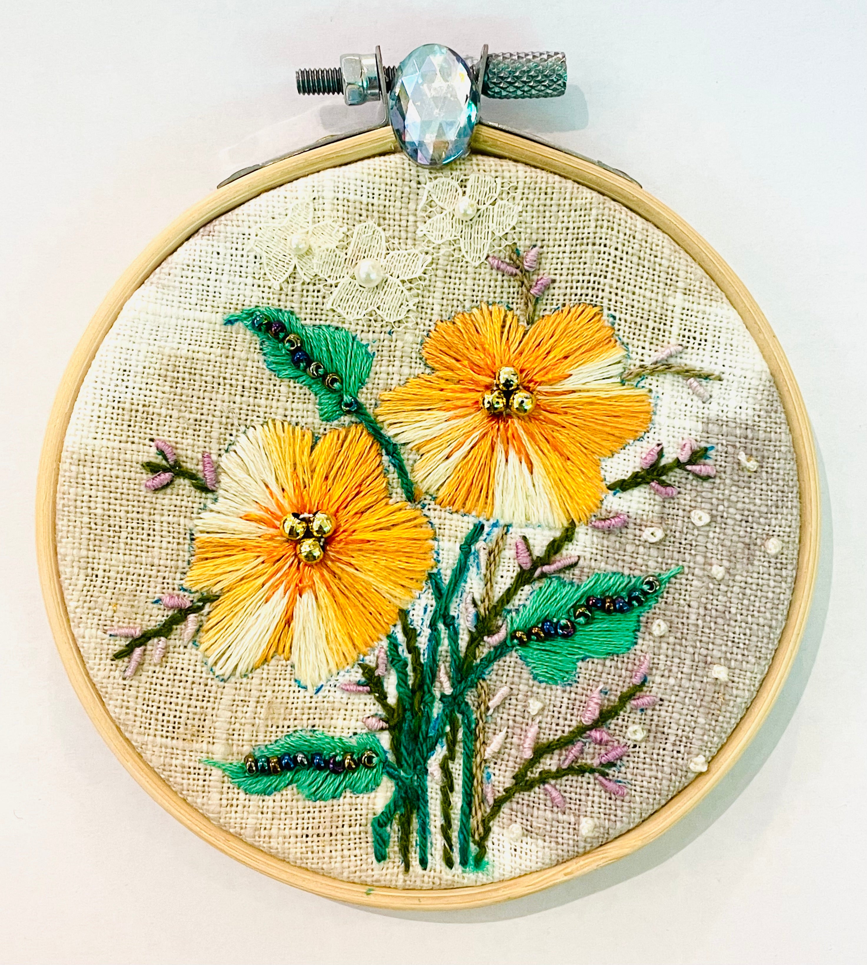 Gloria Ziegler - Original Floral Embroidery + Bead Hoops