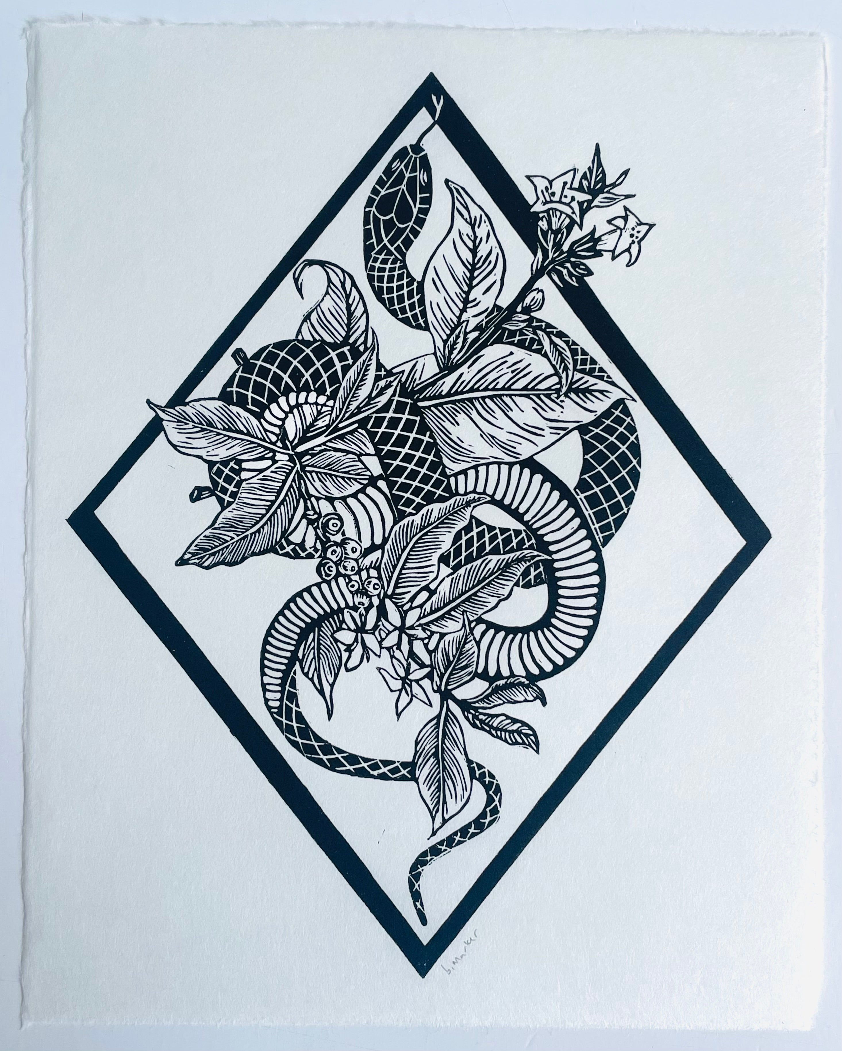 House of Figs Studio - Snake Botanical Lino Print