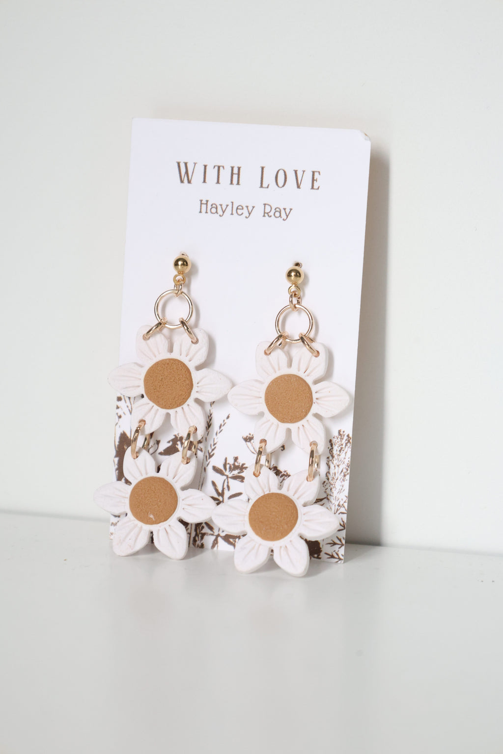 Hunnyhayart - White Double Flower Earrings