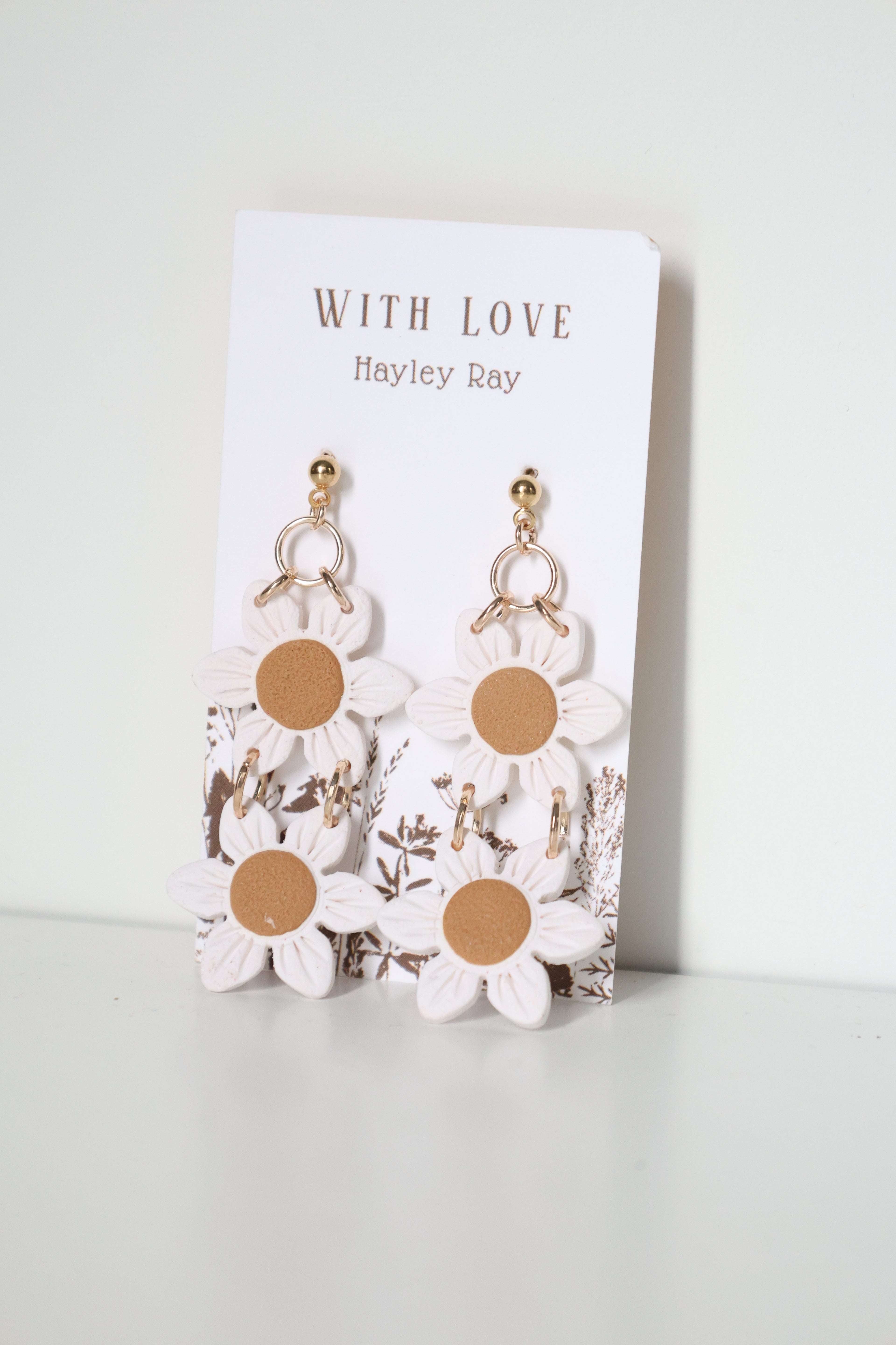 Hunnyhayart - White Double Flower Earrings