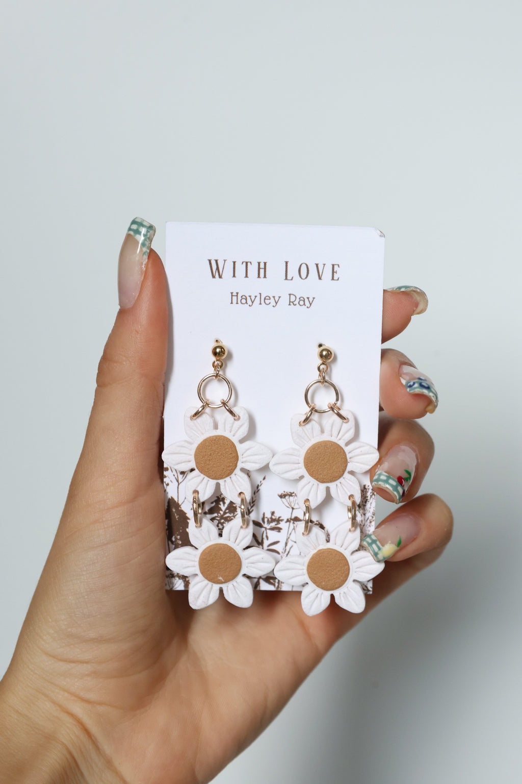 Hunnyhayart - White Double Flower Earrings