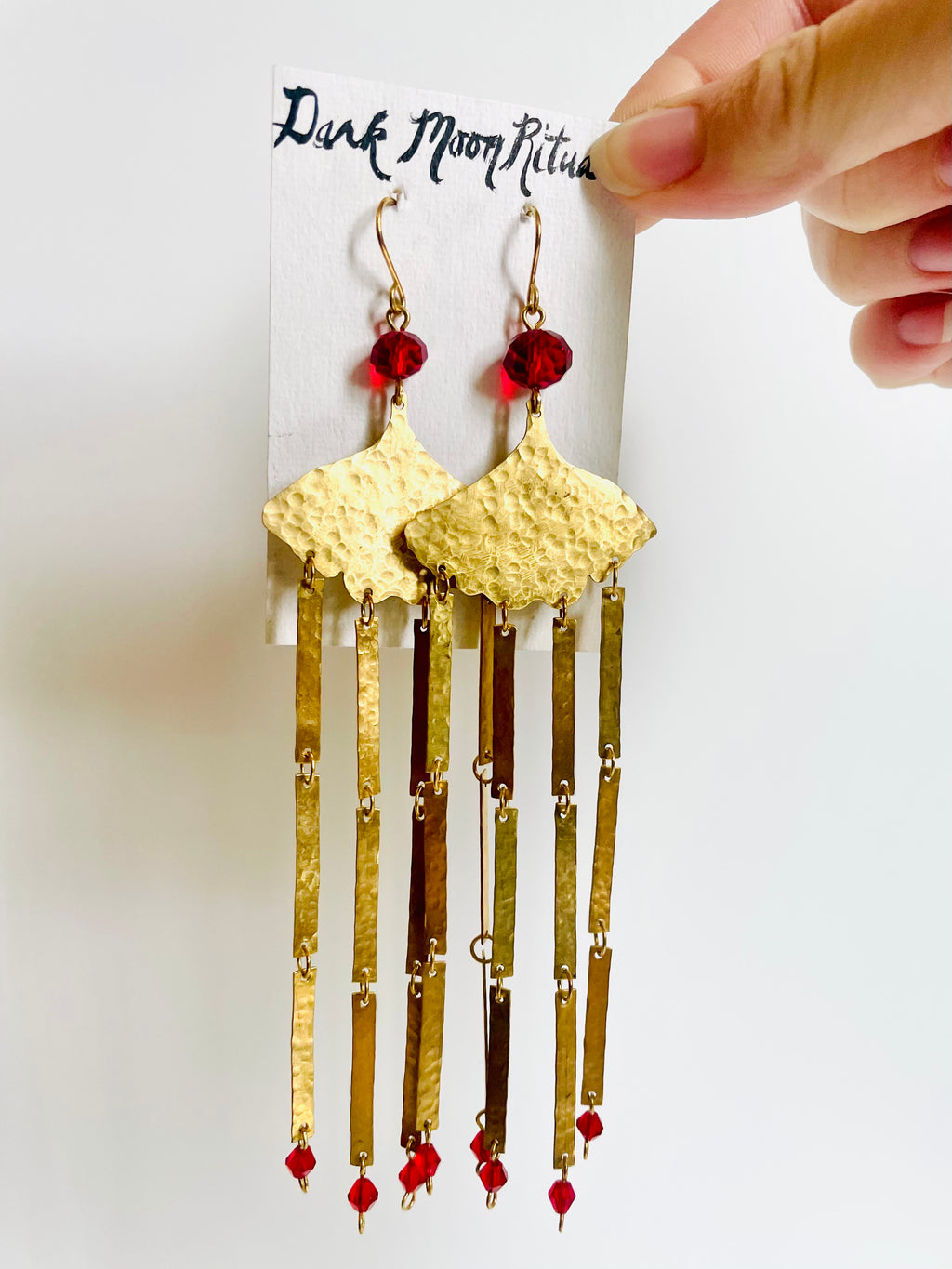 Dark Moon Ritual - Brass Dangly Ginko Earrings