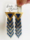 Dark Moon Ritual - Brass Triangle w/ Beads+Thread Earrings