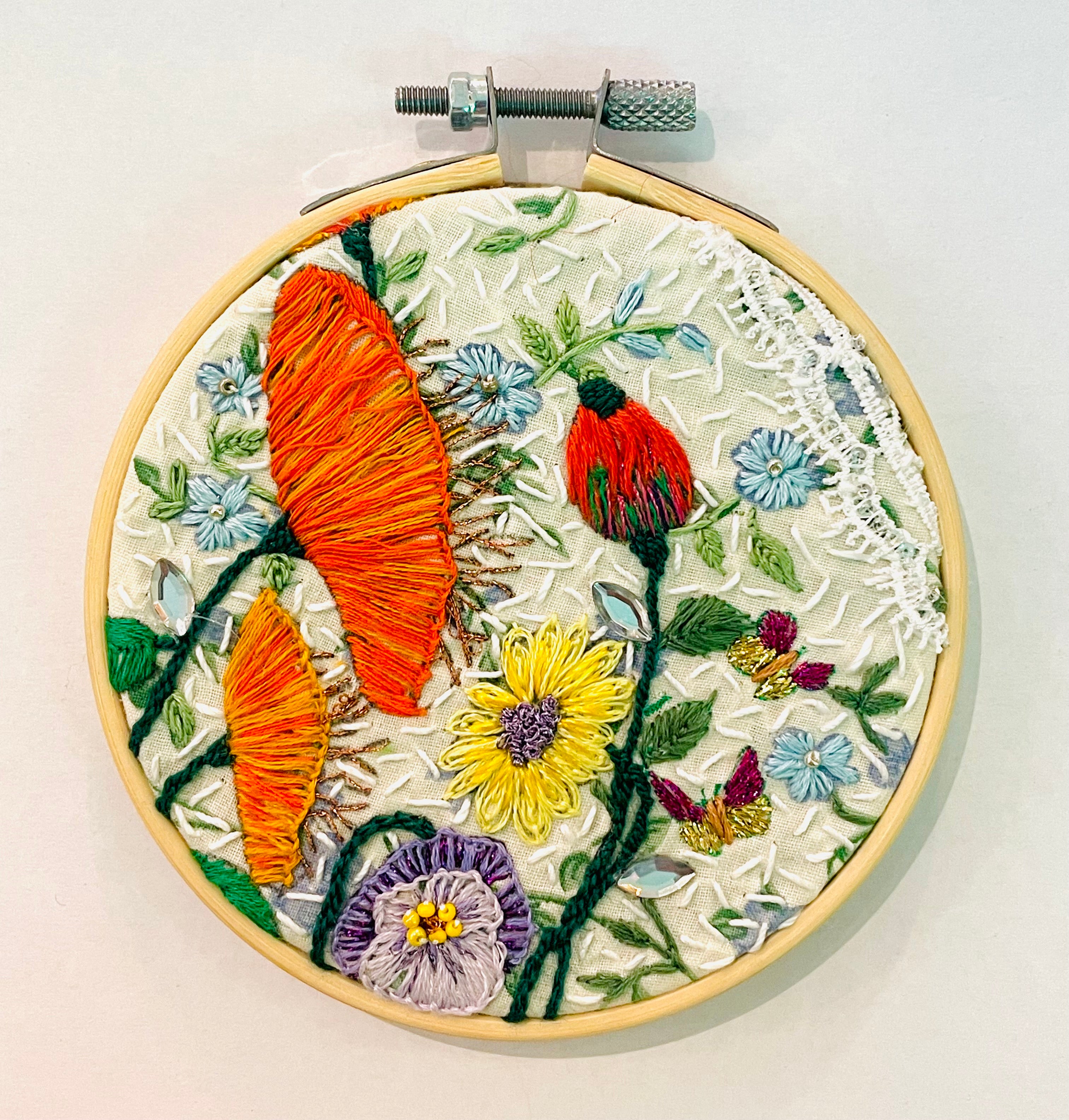 Gloria Ziegler - Original Floral Embroidery + Bead Hoops