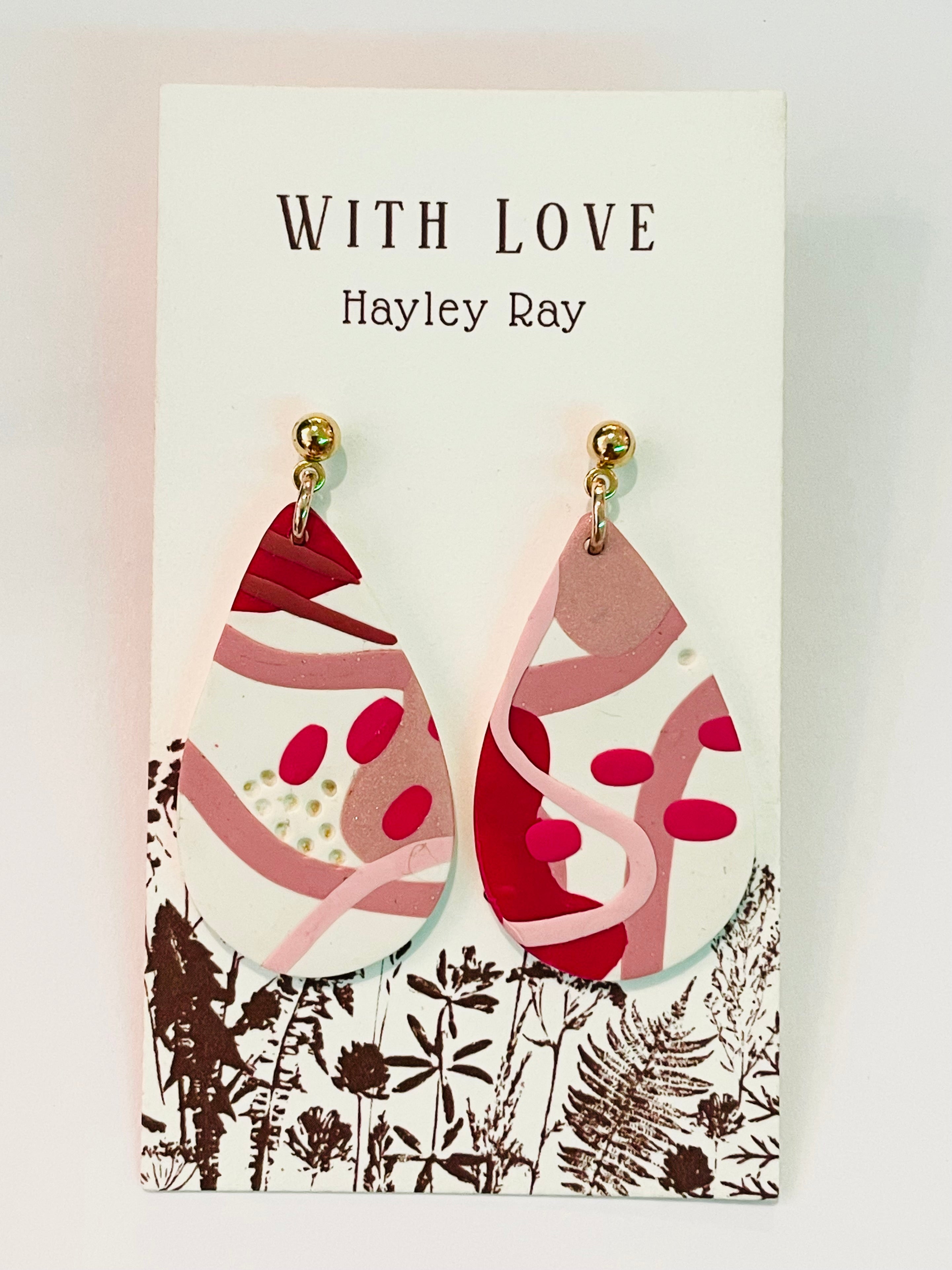 Hunnyhayart - Pink Abstract Tear Drop Earrings