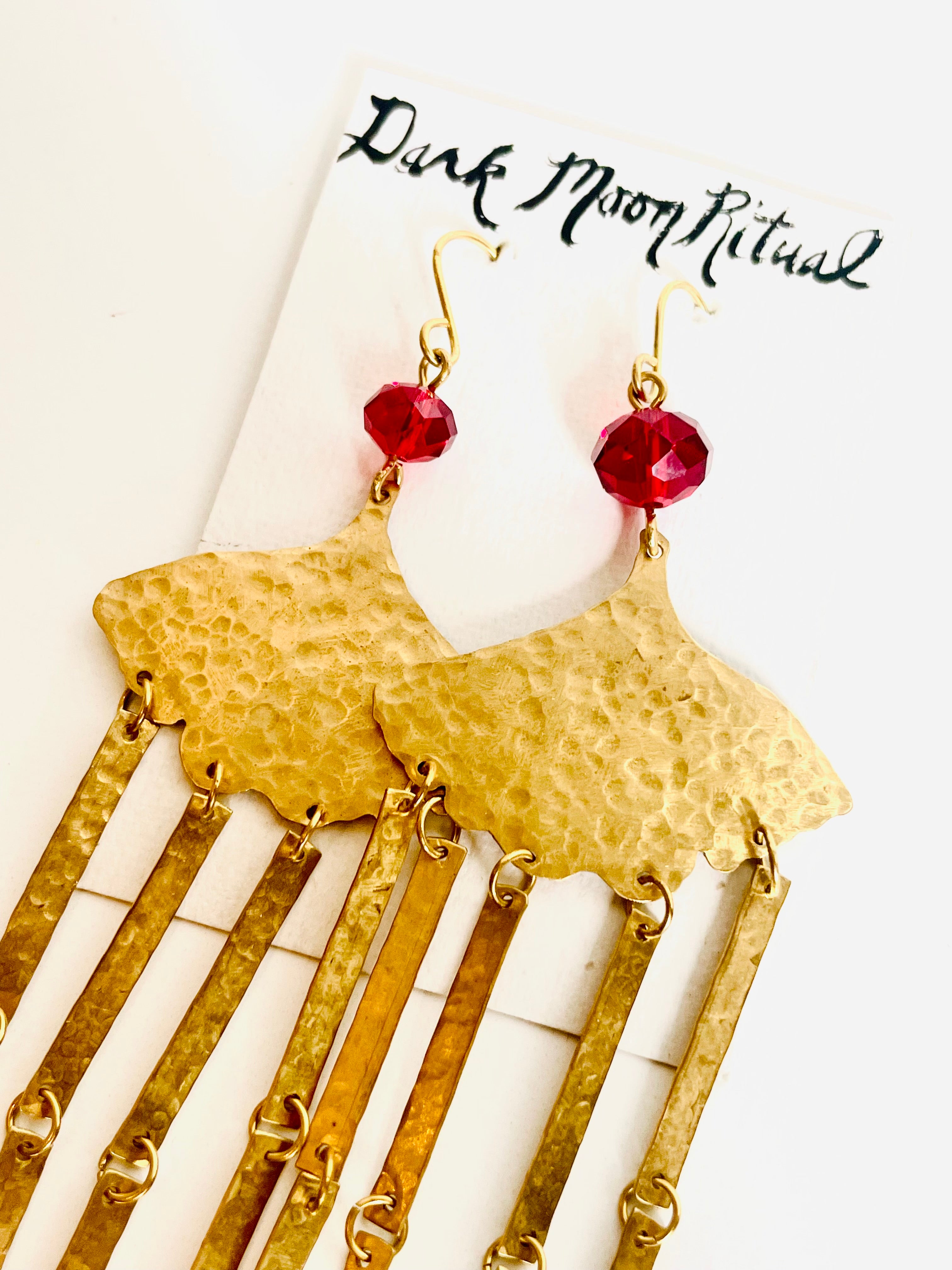 Dark Moon Ritual - Brass Dangly Ginko Earrings