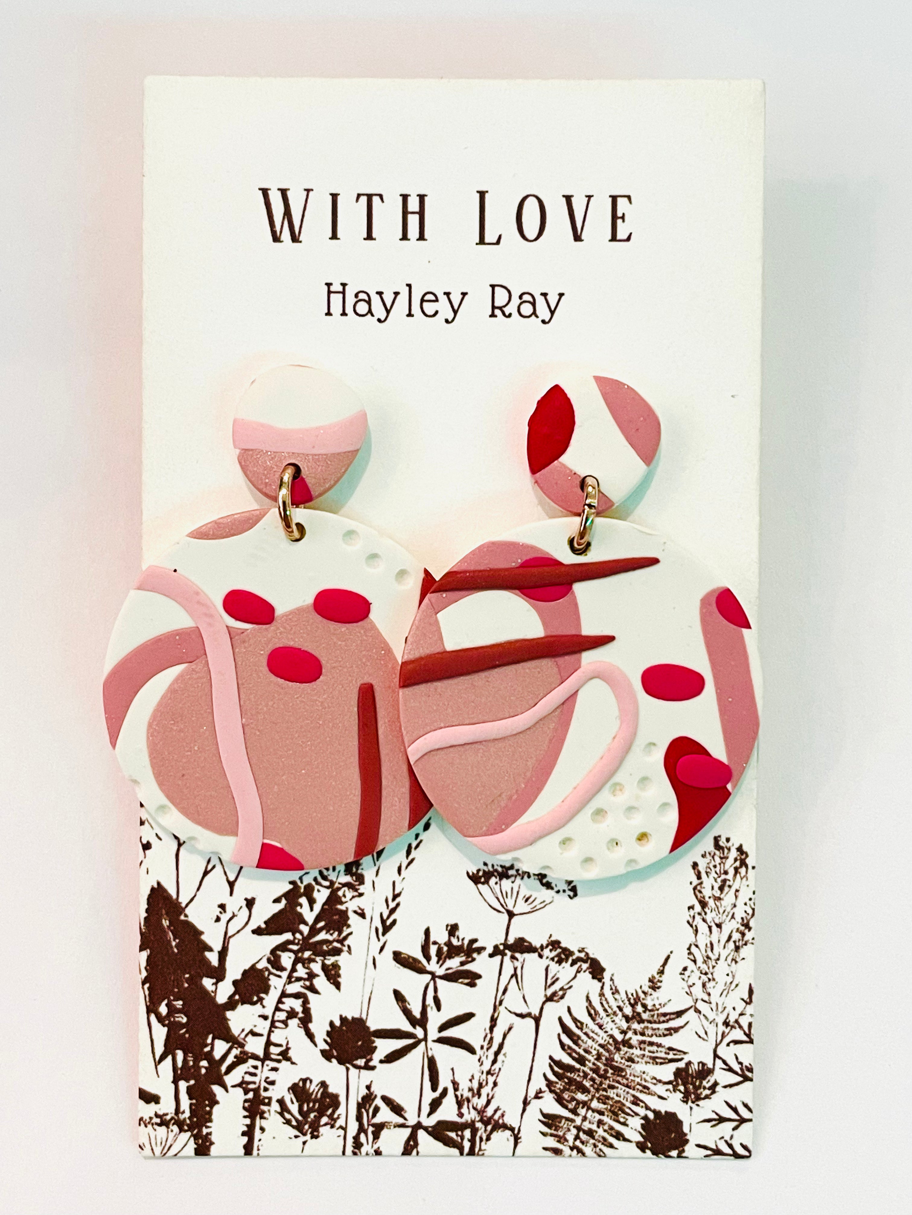 Hunnyhayart - Pink Abstract Circle Earrings