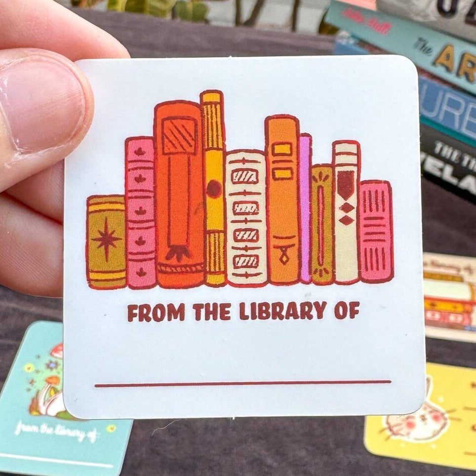 Comfhaus - White Stack of Books Bookplate Sticker