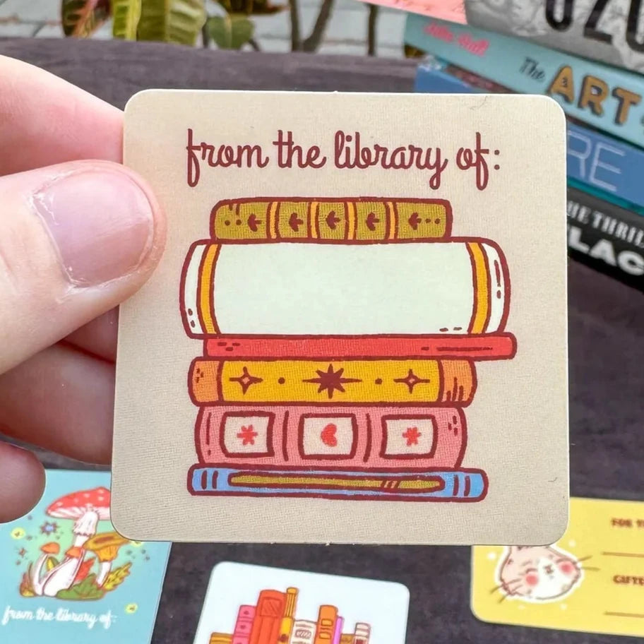 Comfhaus - Tan Book Stack Bookplate Sticker