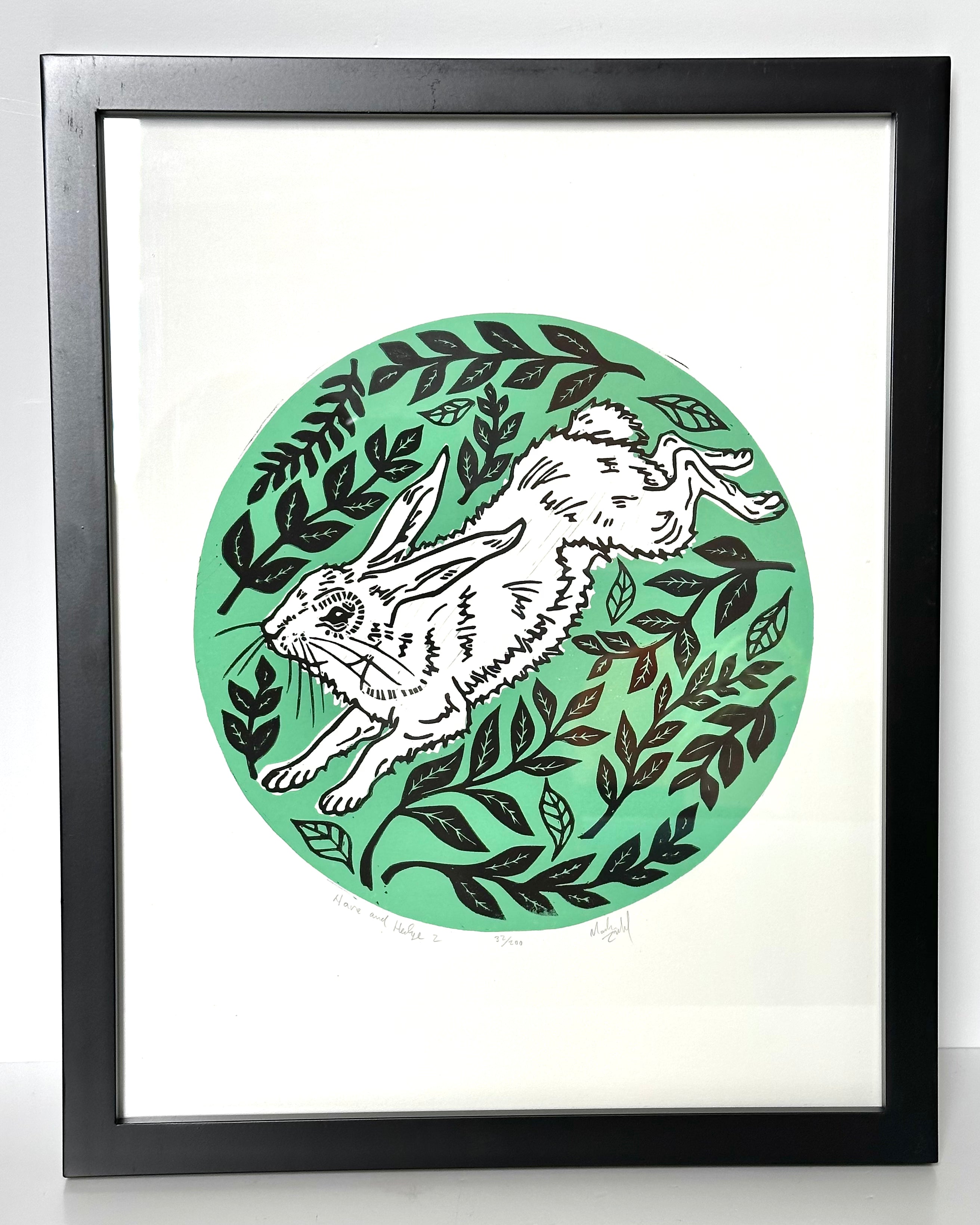 Fox Grove Art - Framed Hare and Hedge Color