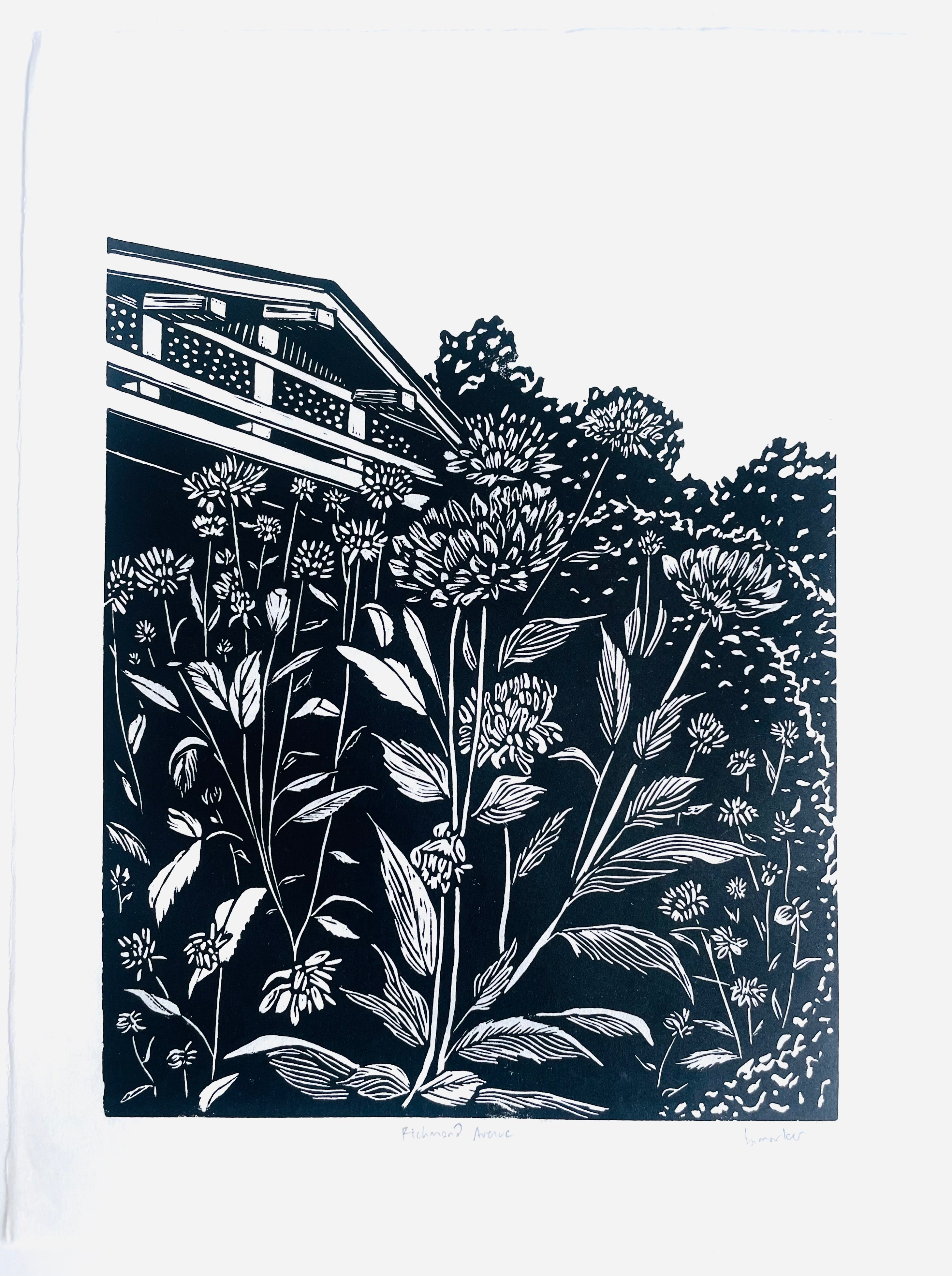 House of Figs Studio - Flowers on Richmond Avenue Lino Print