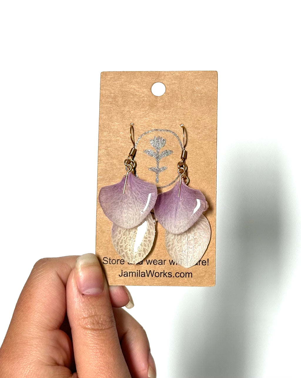 JamilaWorks - White-Purple Orchid Earrings