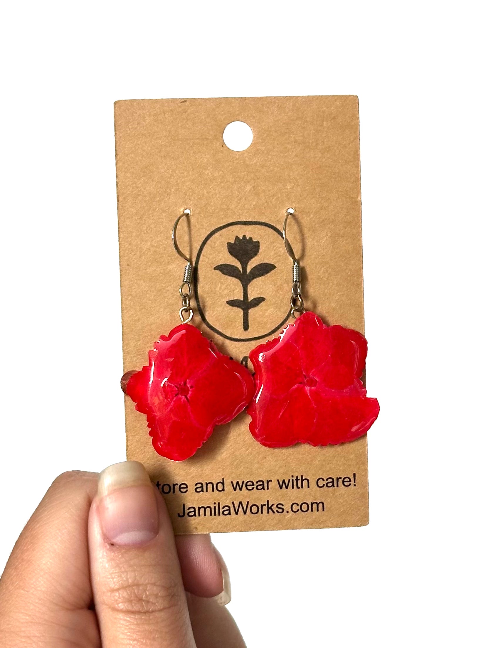 JamilaWorks - Red Hydrangea Petal Earrings