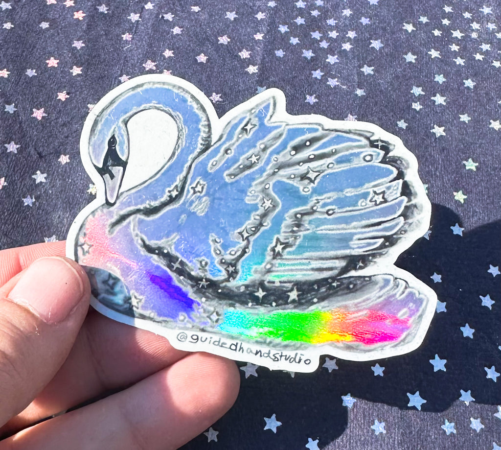 Guided Hand Studio - Holographic White Swan Stickers