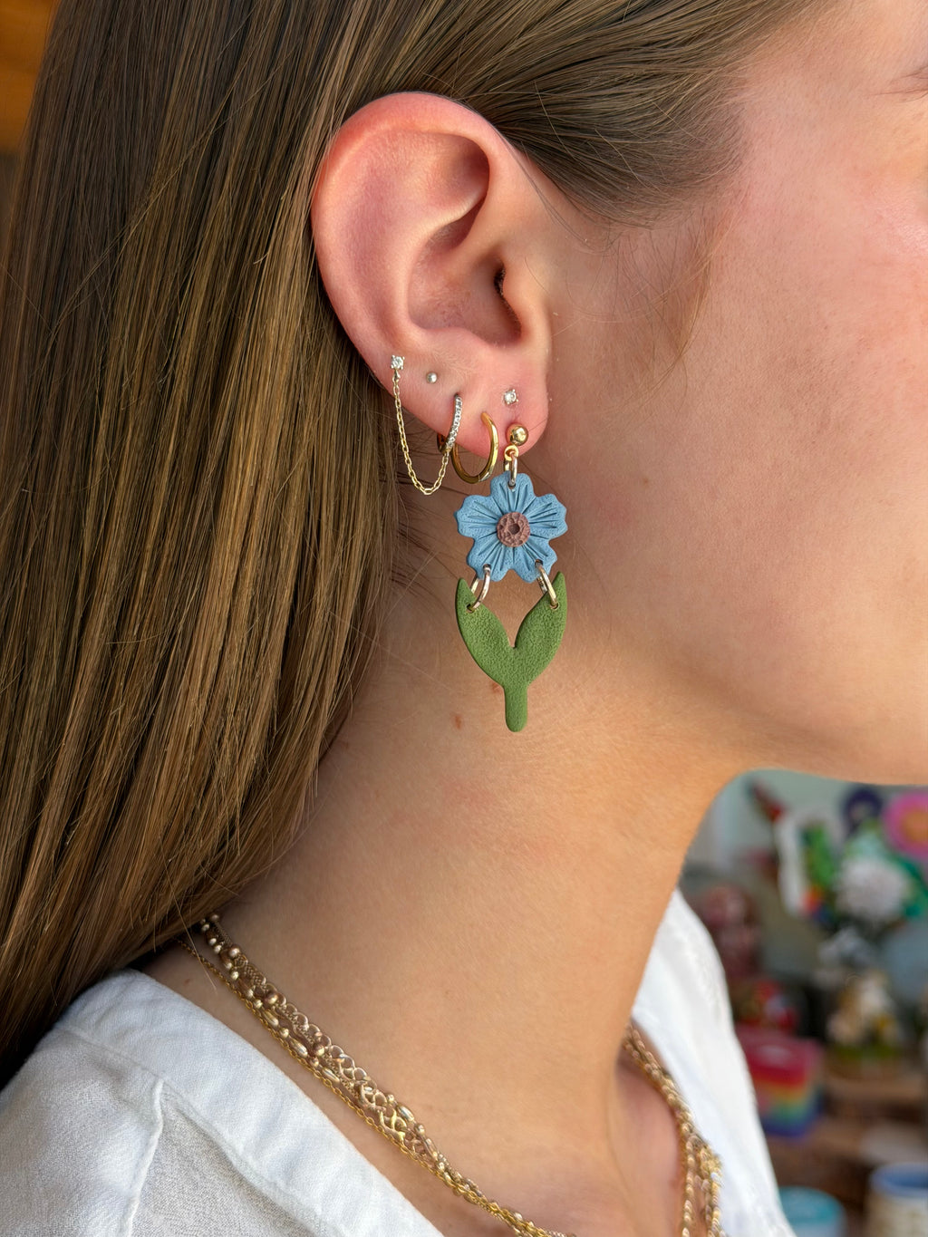 Hunnyhayart - Blue Flower Earrings