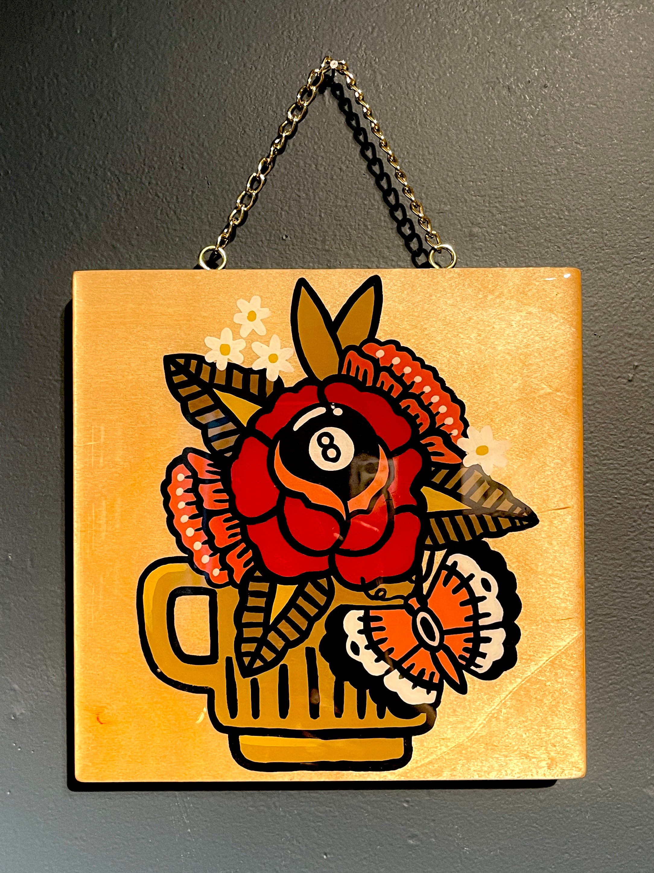 Tonia Raye Tattoo - Coffee Eight Ball Wood Hanger #3