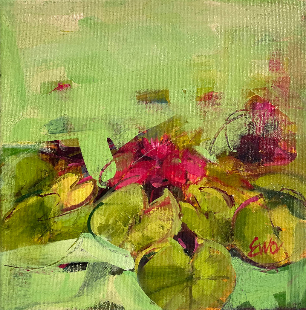 Ewa Perz - Pink Lilies in White Pond 1