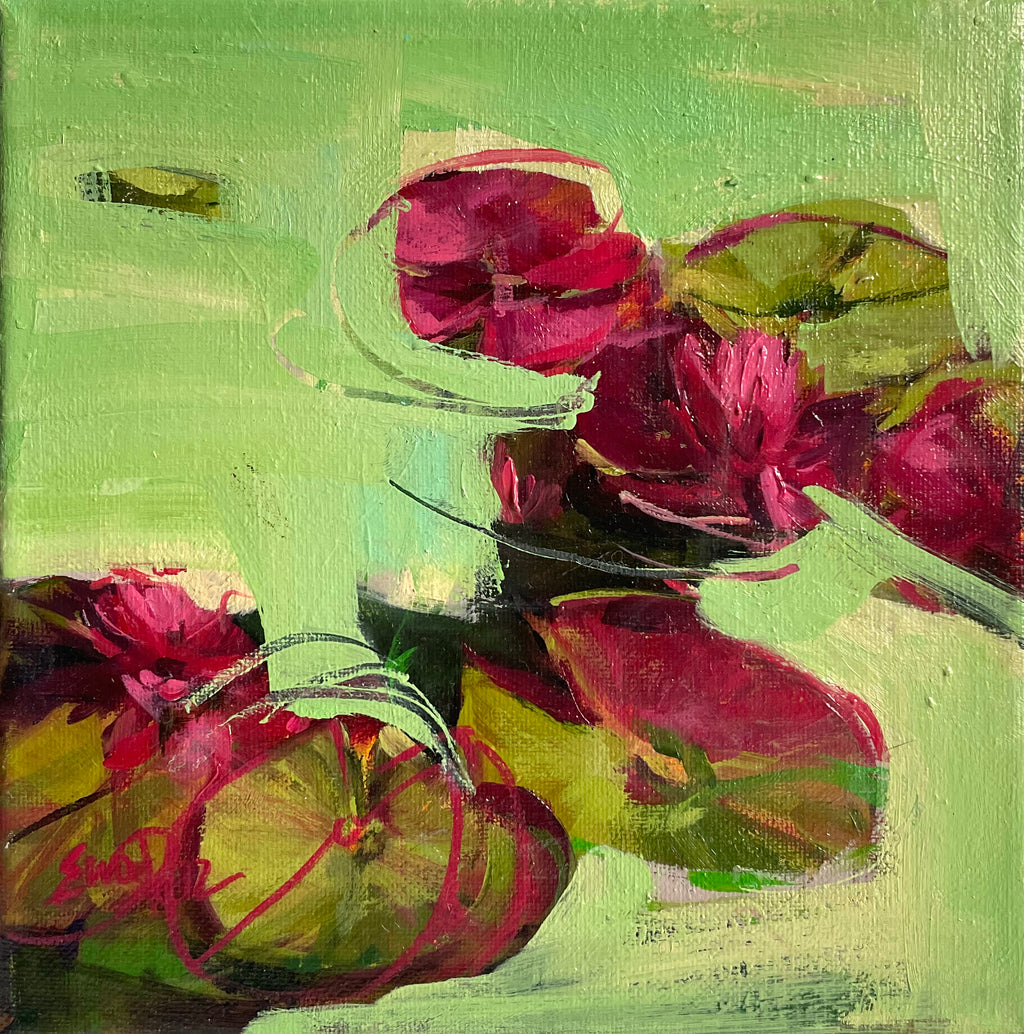 Ewa Perz - Pink Lilies in White Pond 2