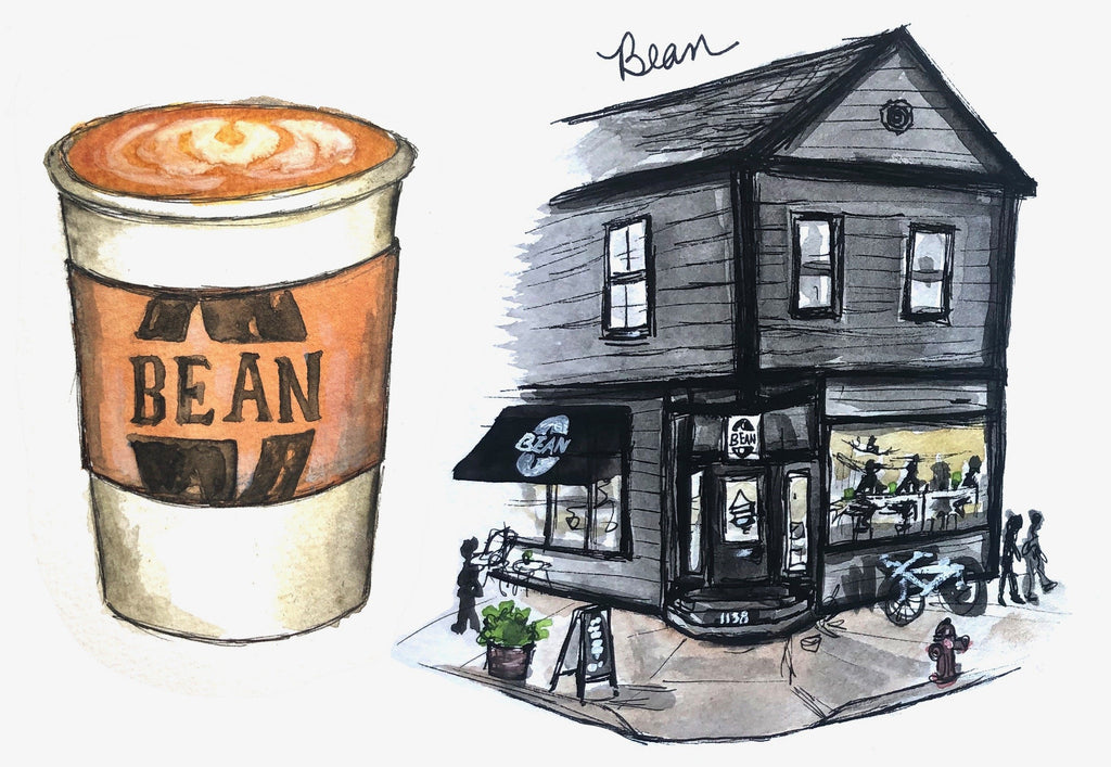 Bean Coffee Shop Watercolor Print by Bri Bowers