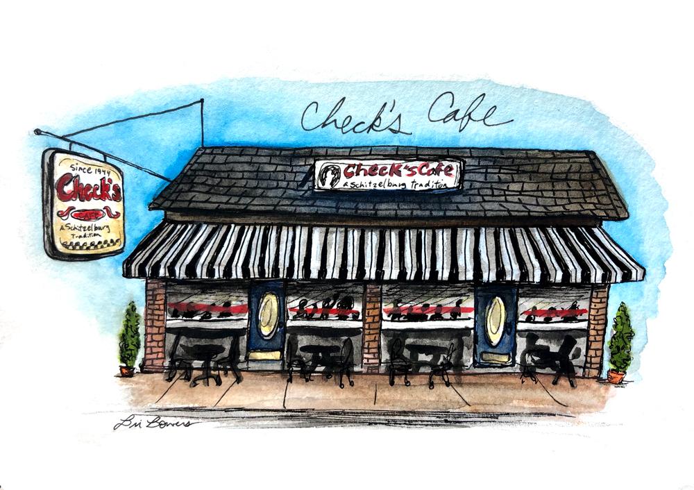 Checks Cafe Watercolor Print by Bri Bowers