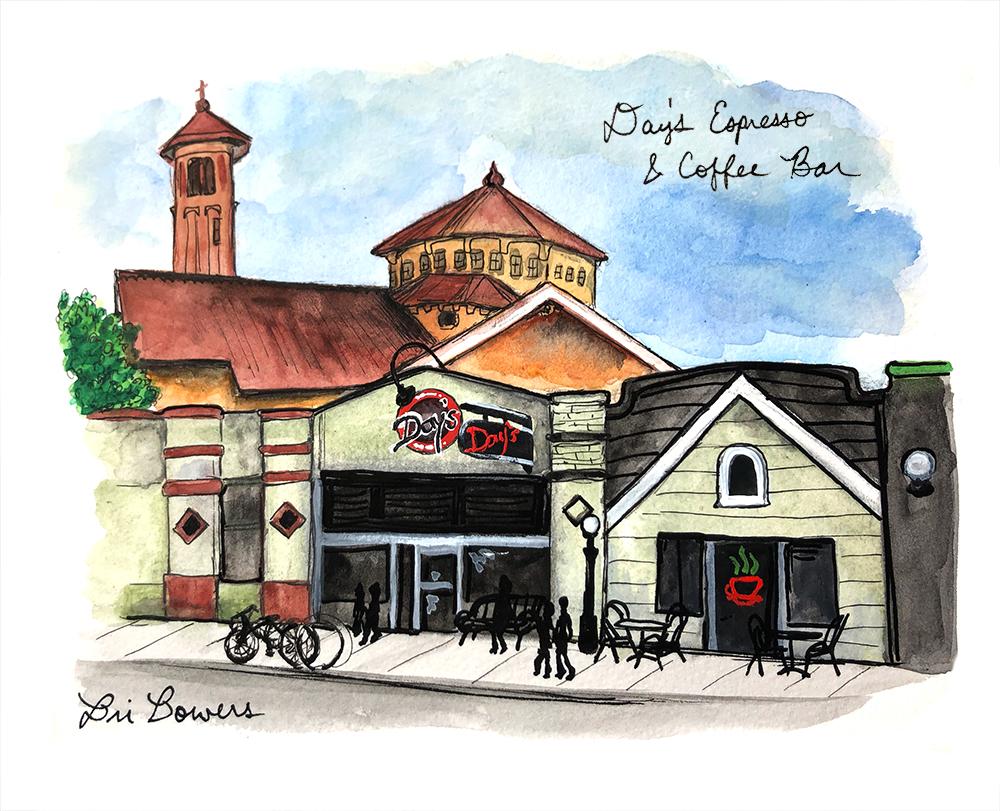 Day's Espresso & Coffee Bar Watercolor Print by Bri Bowers