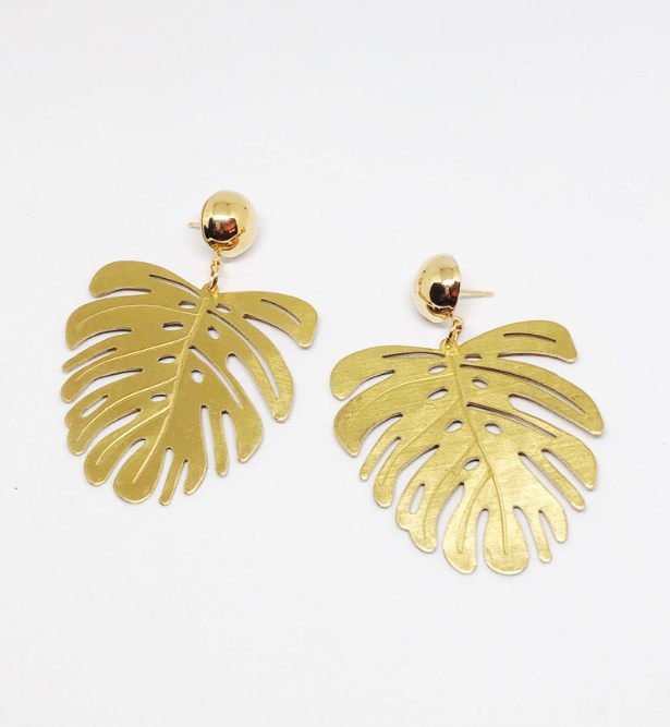 Finds Designs Gold Monstera Earrings