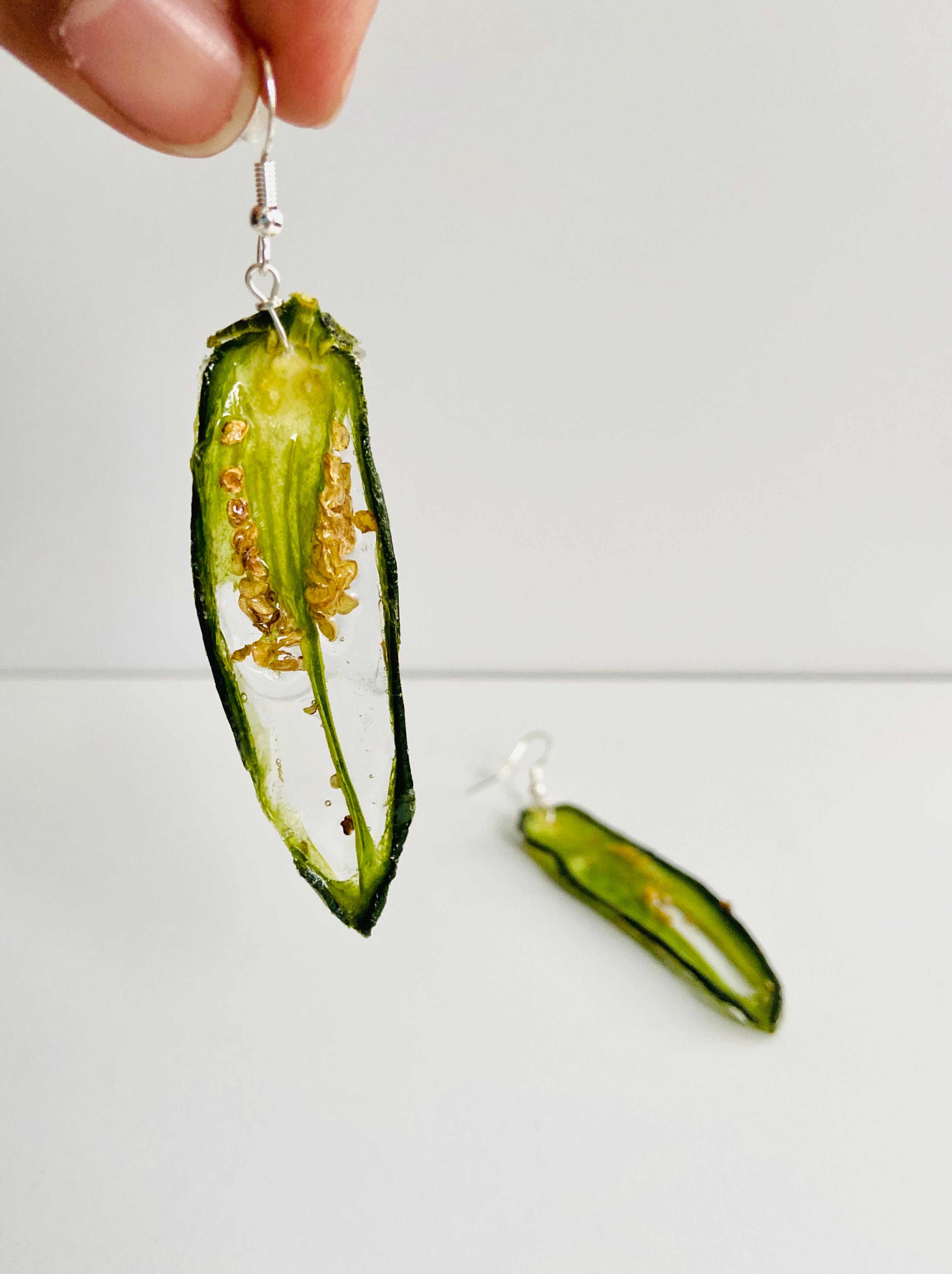 Wild Organic - Long Cut Green Jalapeño Earrings