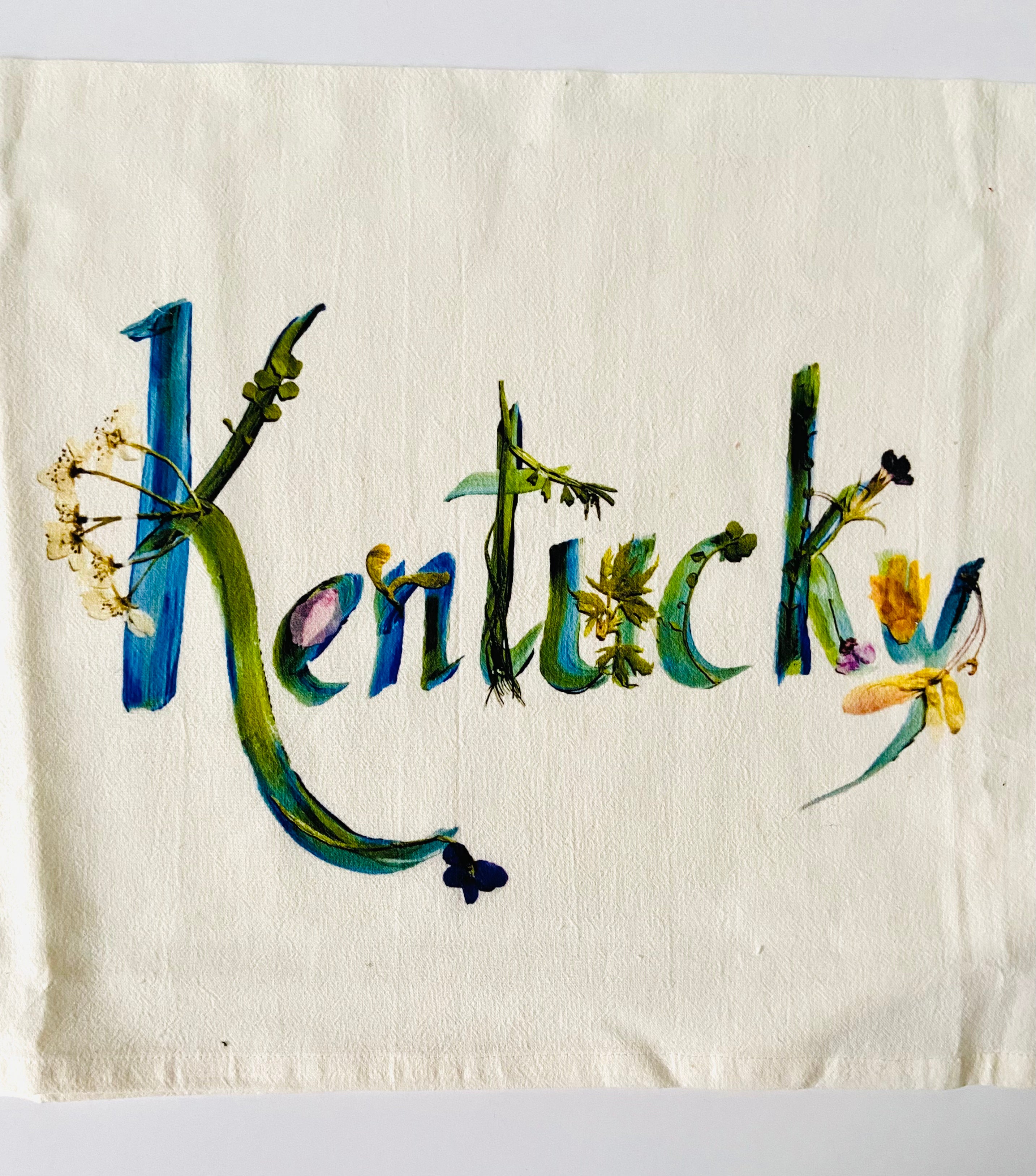 Eco-Friendly Pressed Flower Kentucky Tea Towel