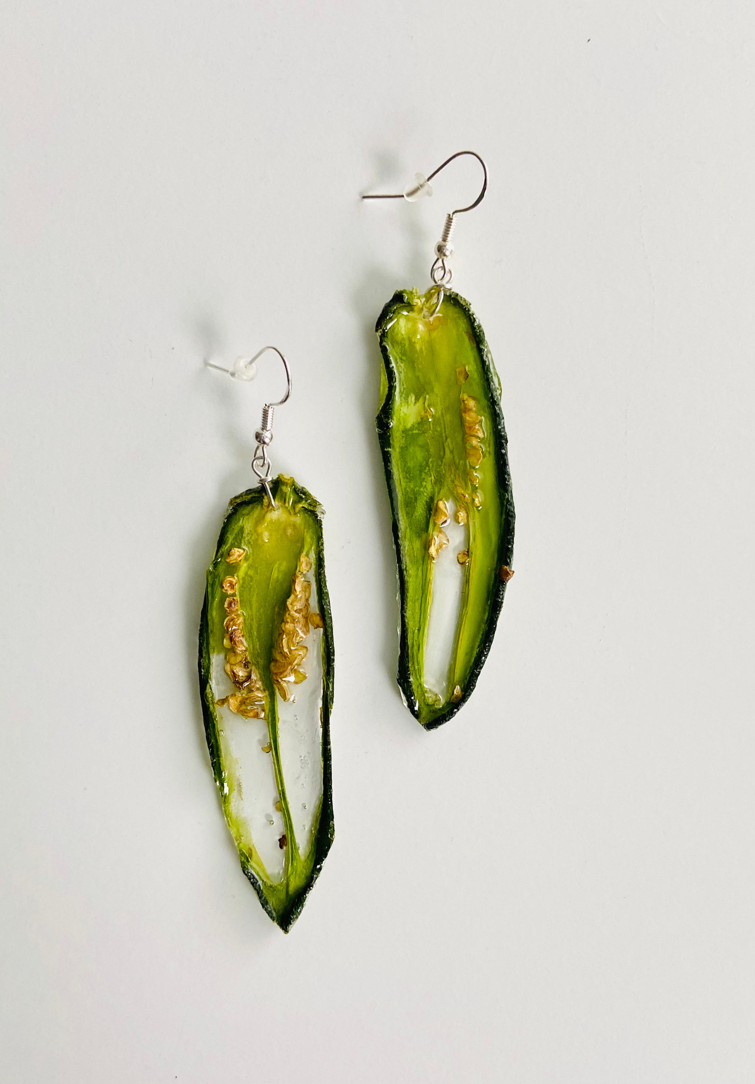 Wild Organic - Long Cut Green Jalapeño Earrings